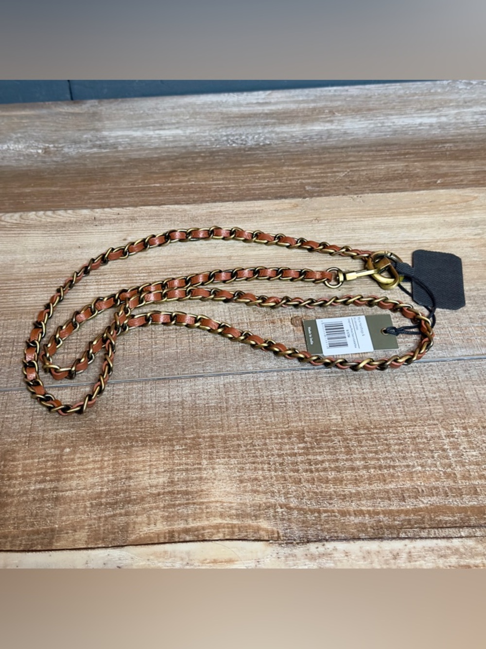 Myra Bag Braided Leather and Brass Chain Strap in Brown and Gold
